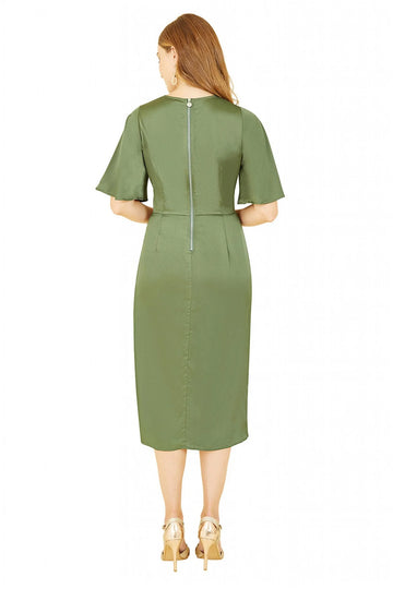 Green Satin Tie Detail Midi Dress Yumi